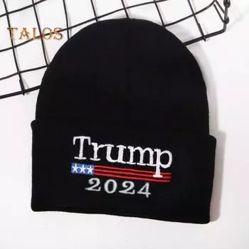 Зимняя шапка Трампа 2024 года с вышитыми буквами, плотная, унисекс, однотонная, эластичная, ветрозащитная, для предвыборной кампании, митинга, сторонника Трампа, кепка, повседневная шапочка чёрный