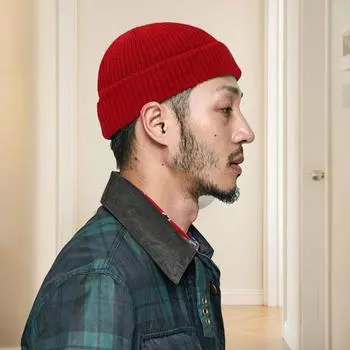Зимняя шапка унисекс, вязаная эластичная шапка-купол, плотная, однотонная, защита ушей, теплая вино красного