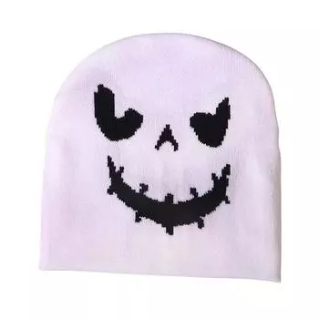 Зимняя шапка унисекс, забавная вязаная шапка-тыква, шапка-бини на Хэллоуин, шапки-бини Skullies, персонализированный чепчик, теплые толстые шапки-пуловеры 1pc белый