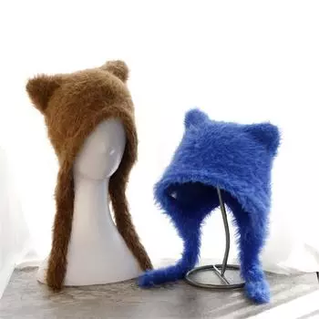 Зимняя шапка-ушанка с медвежьими ушками для подростков, ветрозащитная шапка-ловушка, защитная шапка для ушей, зимние принадлежности для велоспорта и катания на лыжах для взрослых королевский синий