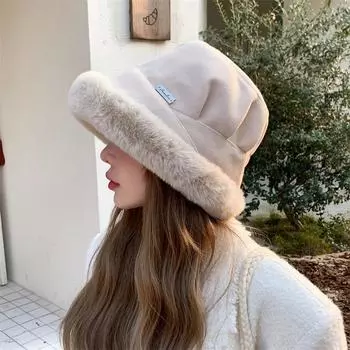 Зимняя шапка утолщенная ветрозащитная шапка-ведро для рыбака с плиссированным дизайном плюшевая ветрозащитная защита для ушей теплая шапка-ушанка One Size чёрный