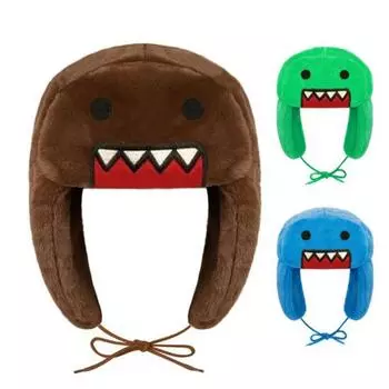 Зимняя шапка в мультяшном стиле из толстого плюша с ушами, защита ушей, ветрозащитный ремешок на шнуровке, головной убор для мальчиков и девочек синий