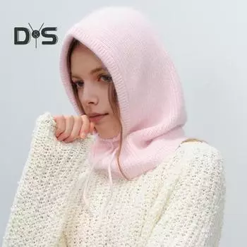 Зимняя шапка вязаная регулируемая завязка на шею и уши защита однотонная теплая унисекс осень зима активный отдых повседневная одежда головной убор розовый