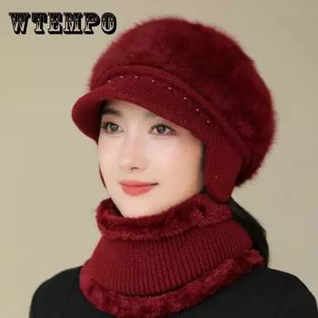 Зимняя шапка женская из искусственного меха кролика, защита ушей, шерстяная шапка, плюшевая, толстая, теплая, вязаная шапка only hat