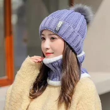 Зимняя шапка женская повседневная шерстяная шапка плюс бархат теплая велосипедная холодная защитная вязаная шапка average size