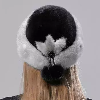 Зимняя шапка женская роскошная стильная теплая шапка из натурального норкового меха ветрозащитная полная шкура элегантный снежный головной убор Adjustable(55-60cm) чёрный