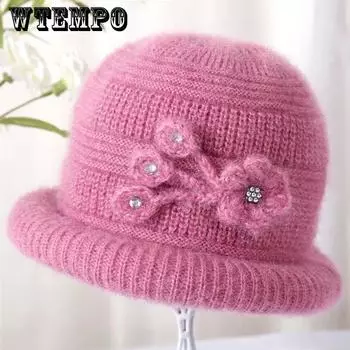 Зимняя шапка женская шерстяная шапка с кроликом плюшевая толстая вязаная шапка теплая хлопковая шапка One size серый