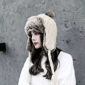 Зимняя шапка женская шерстяная шапка вязаная теплая шапка Lei Feng шапка для защиты ушей женская осенне-зимняя корейская версия утолщенная ветрозащитная крышка для ушей