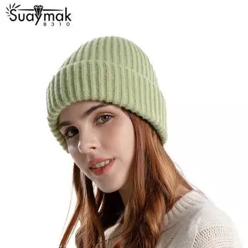Зимняя шапка женская, уличная вязаная шерстяная шапка с отбортовкой, европейская и американская простая теплая шапка с защитой ушей, холодная шапка