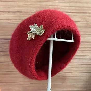 Зимняя шапка женский берет из кроличьего меха плюс бархатная толстая теплая вязаная шапка в иностранном стиле one size вино красного