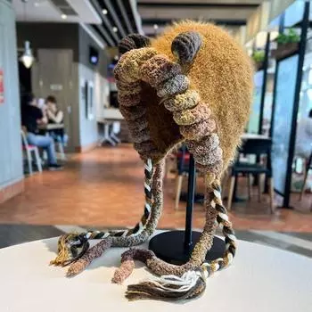 Зимняя шапка-зверь для косплея, вязаная крючком, толстая, сохраняющая тепло, пушистая, с декором для ушей, плюшевая, для вечеринок, для фотосъемки, кепка Lei Feng зелёный