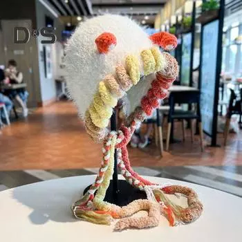 Зимняя шапка-зверь для косплея, вязаная крючком, толстая, сохраняющая тепло, пушистая, с декором для ушей, плюшевая, для вечеринок, для фотосъемки, кепка Lei Feng кофейный