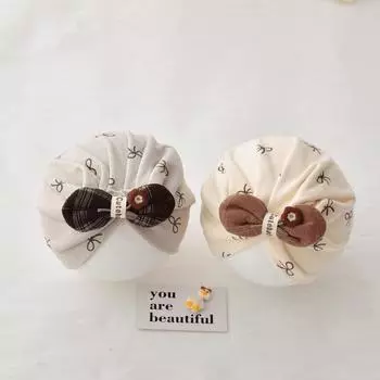 Зимняя шапочка-свитер с бантом для новорожденных от 0 до 6 месяцев, уход за младенцами и малышами, шапочка с родничком, шапочка на голову, полированная индейская шляпа 0-8 months (head circumference 38-46cm)