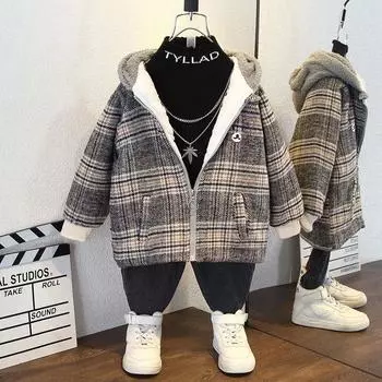 Зимняя шерстяная куртка Bear Plus Velvet для девочек Осенняя и зимняя одежда Parker Утепленная зимняя одежда для детей 80 синий