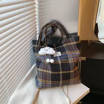 Зимняя шерстяная легкая студенческая сумка большой емкости портативная сумка популярная клетчатая сумка на плечо женская сумка