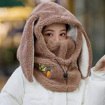 Зимняя шерстяная лыжная шапка, шарф, теплый чехол для горнолыжного шлема, удобный мягкий повседневный чехол для шлема с милыми мультяшными ушками кролика хаки