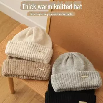 Зимняя шерстяная шапка для девочек: Теплый, плотный, в японском стиле с защитой ушей. One Size хаки