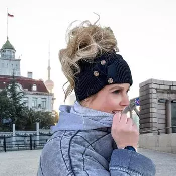 Зимняя шерстяная шапка-купол, без полей, однотонная, высокая эластичность, декор на пуговицах, плотная, сохраняющая тепло, шапка-бини унисекс для путешествий и поездок на работу, головной убор жёлтый