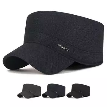 Зимняя шерстяная шапка мужская теплая ветрозащитная хлопковая шапка для людей среднего и пожилого возраста флисовая толстая утепленная защитная шапка с плоским верхом чёрный