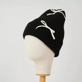 Зимняя шерстяная шапка с бантом, женская теплая вязаная шапка для защиты ушей, шапка с рукавами, шапочки Skullies, лыжная кепка чёрный