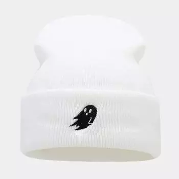 Зимняя шерстяная шапка, забавные шапки-призраки для мужчин и женщин, зимняя теплая толстая ветрозащитная вязаная шапка, эластичная хип-хоп-шапка с вышивкой на Хэллоуин, подарки для черепов белый