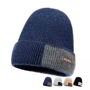 Зимняя шерстяная вязаная шапка мужская флисовая толстая цветная шапка ветрозащитная для велоспорта чёрный