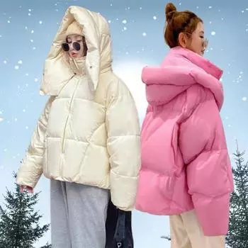 Зимняя шикарная куртка-парка с капюшоном из хлопка, женская свободная однотонная утолщенная теплая куртка женская новая модная верхняя одежда на молнии S белый