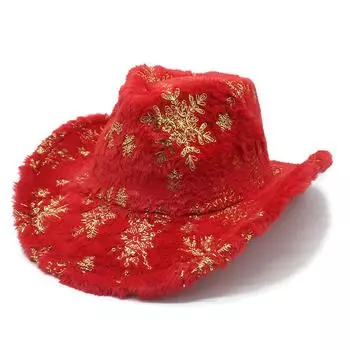 Зимняя шляпа в рождественском стиле, шляпа для выступлений на сцене, высококачественная ковбойская шляпа с деформированным краем из золотистого шелка и перьями в виде снежинок M56-58cm