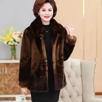 Зимняя шуба для мам среднего и пожилого возраста Плюшевая и утолщенная норковая шуба для бабушки Одежда для пожилых людей XXXXXL