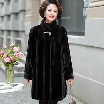 Зимняя шуба из искусственного меха для мам среднего и пожилого возраста, женское пальто средней и длинной длины, 50 лет, 60 лет, слишком широкая одежда, толстая зимняя одежда 2XL 120-65kg