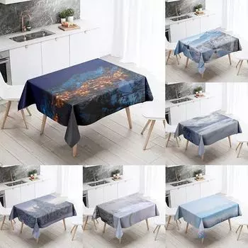Зимняя снежная скатерть с защитой от пятен, водонепроницаемая, прямоугольная, кухонный, обеденный стол, украшение для дома 40x70cm