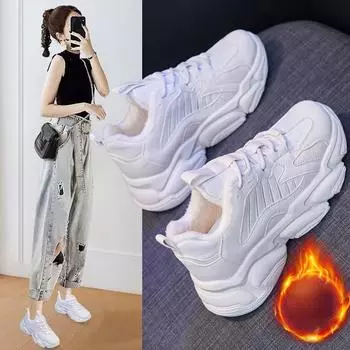 Зимняя спортивная обувь Женская мода Плюс бархат Теплая обувь для отдыха на открытом воздухе Кроссовки для бега на платформе 35 чёрный