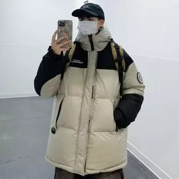 Зимняя сращивающаяся контрастная цветовая новая пара пуховая куртка для мужчин и женщин свободная пара утолщенная теплая спортивная куртка модная M