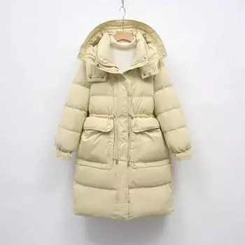 Зимняя средняя и длинная корейская версия свободного белого утиного пуха модная куртка с поясом теплая с капюшоном пуховик женский M белый