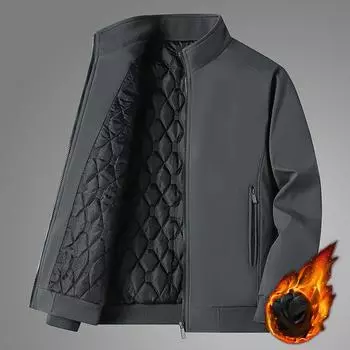 Зимняя стеганая куртка для мужчин среднего и пожилого возраста с шерстяной подкладкой, зимнее пальто M чёрный