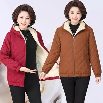 Зимняя стеганая куртка для женщин среднего возраста, пуховая стеганая куртка с капюшоном, однотонная бархатная куртка, маленькая стеганая куртка для женщин среднего и пожилого возраста XXXXXL чёрный