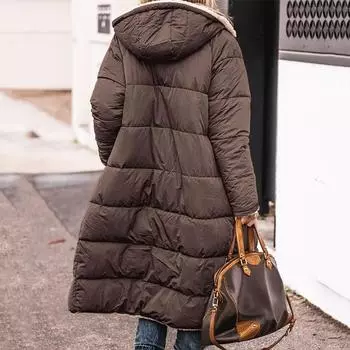 Зимняя стеганая куртка с капюшоном для женщин, однотонное двустороннее толстое пальто с длинным рукавом, теплая модная длинная верхняя одежда, повседневные пуховики XXXL чёрный