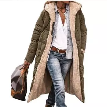 Зимняя стеганая куртка с капюшоном для женщин, однотонное двустороннее толстое пальто с длинным рукавом, теплая модная длинная верхняя одежда, повседневные пуховики S коричневый