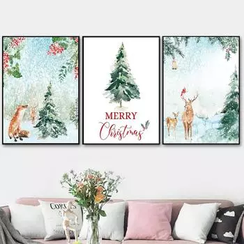 Зимняя страна чудес Печать Рождество Настенная живопись Холст Картина Подарок Северное дерево Гирлянда Плакат Для гостиной Домашнее украшение 21x30cm No Framed