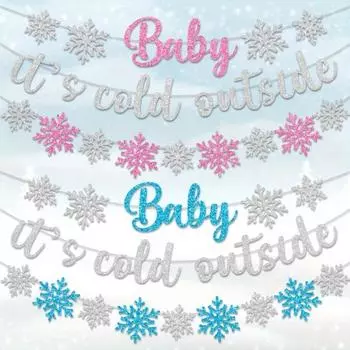 Зимняя страна чудес. Украшения для вечеринки. Рождественская снежинка. Потяните флаг. Баннер. синий