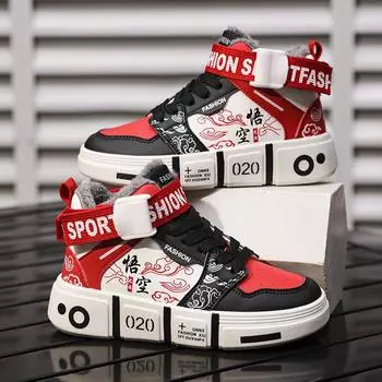 Зимняя студенческая обувь, теплая детская спортивная обувь, обувь для граффити-скейтбординга, повседневная обувь, обувь для родителей и детей, 32-44 32 красный