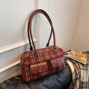 «Зимняя сумка через плечо из высококачественной шерсти 2024 года — модная и простая женская сумка» 29*9*17 коричневый