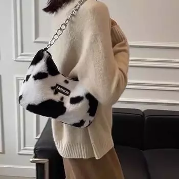 Зимняя сумка из искусственного меха, модные сумки через плечо с принтом животных для женщин, дизайнерские сумки на цепочке, сумки под мышками 27x10x19cm леопардовый