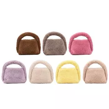 Зимняя сумка-тоут из искусственного меха. Пушистая шерсть. Дизайнерская сумка из овечьей шерсти. Мягкая ручная сумка. Женская универсальная маленькая сумочка. Твердая сумка с верхней ручкой.