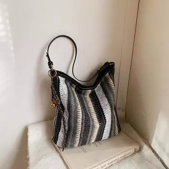 Зимняя сумка-тоут из соломы для отпуска 2025 года - Большая вместимость 35x13x30