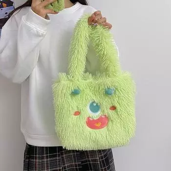 Зимняя сумка женская пушистая большая вместимость 2024 новая универсальная сумка через плечо премиум пушистая сумка-тоут для поездок на работу фиолетовый