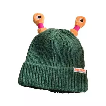 Зимняя светящаяся вязаная шапка для родителей и детей One Size темно-зеленого