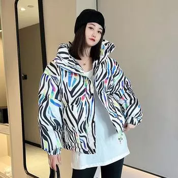 Зимняя свободная хлопковая куртка с капюшоном для женщин с цветочным узором M