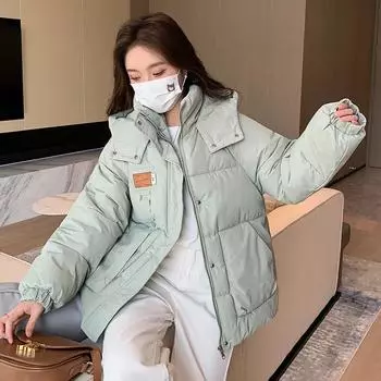 Зимняя свободная куртка женская зимняя короткая 2023 новое студенческое модное стеганое пальто. S хаки