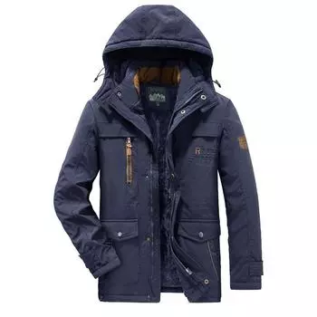 Зимняя свободная повседневная куртка из плотного бархата для людей среднего и пожилого возраста, многокарманная куртка на хлопковой подкладке, утепленное пальто средней длины M